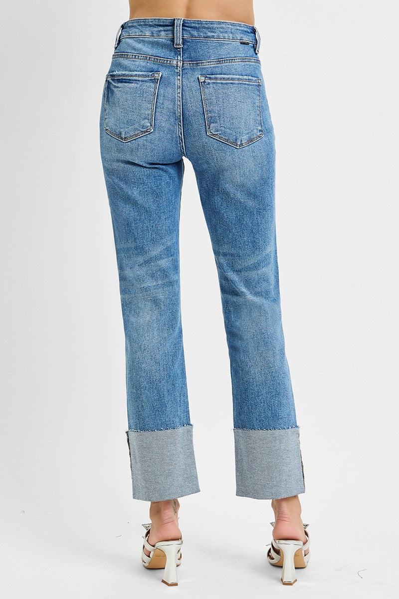 Risen High Rise-Ankle Straight-Wide Cuffed Jeans