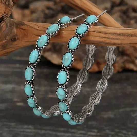 Western Turquoise Hoop Earrings