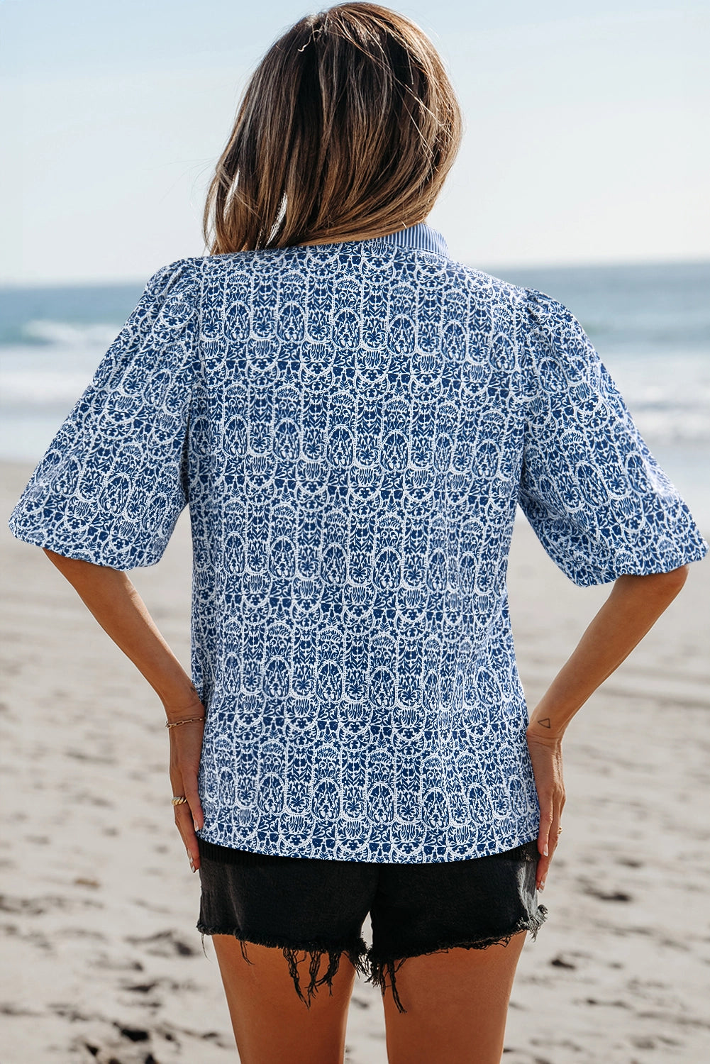 Floral Striped Puff Sleeve Top