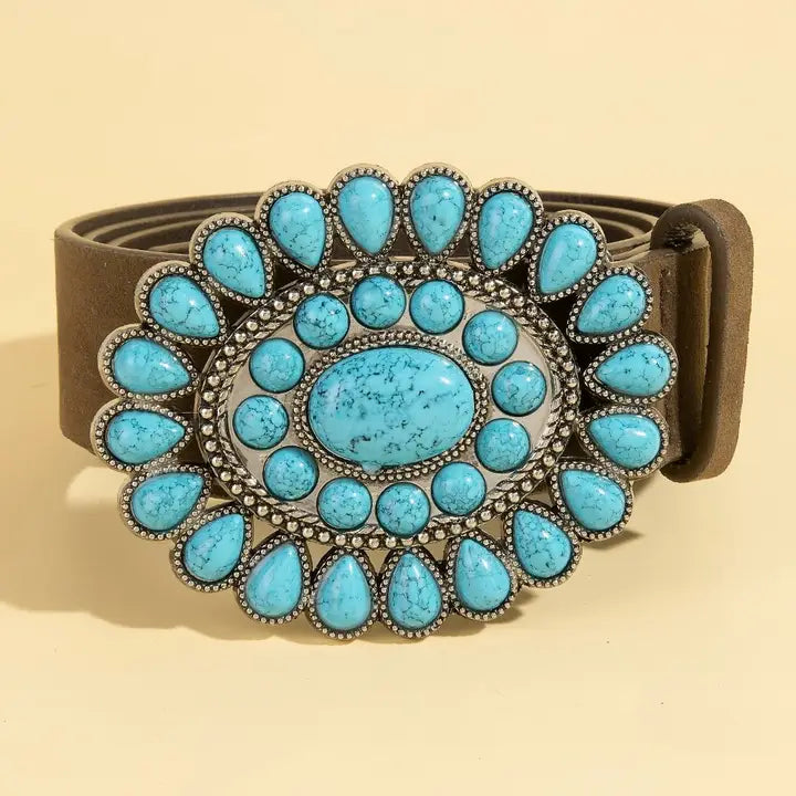 Western Concho Turquoise Stone Buckle Belt