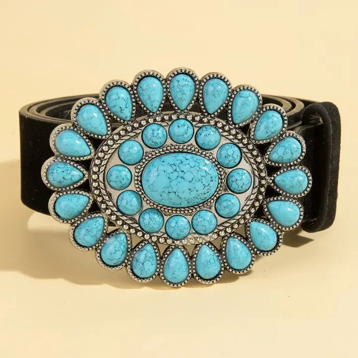 Western Concho Turquoise Stone Buckle Belt