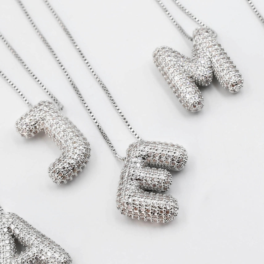 Silver Crystal Balloon Initials Necklace