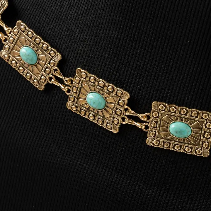 Western Style Concho Rectangle Chain Belt