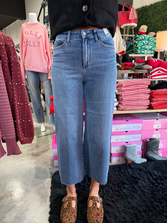 Judy Blue HW Wide Crop Classic Raw Hem