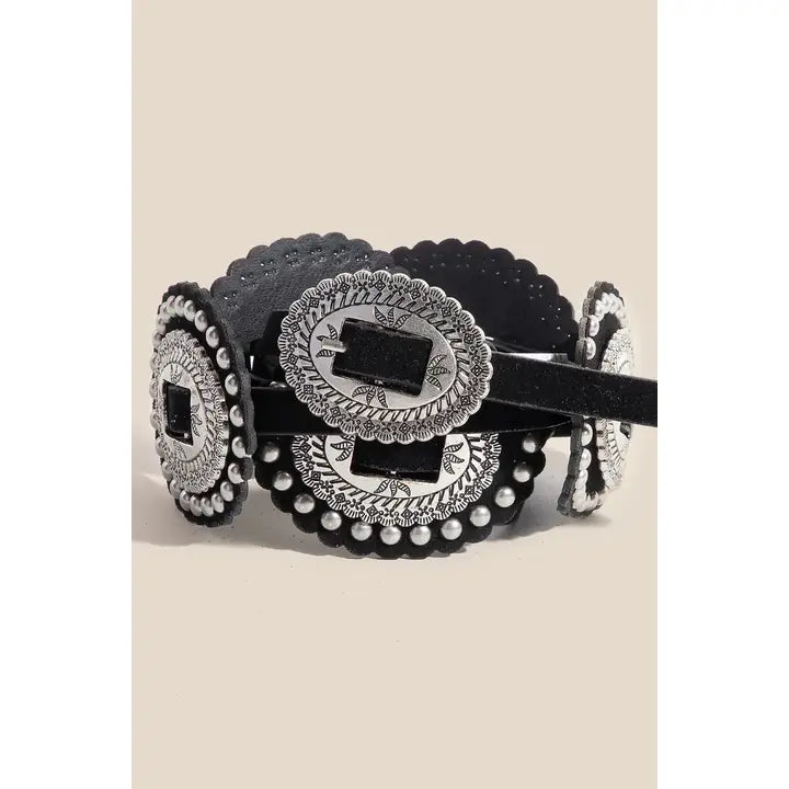 Western Oval Concho Studded Strap Belt