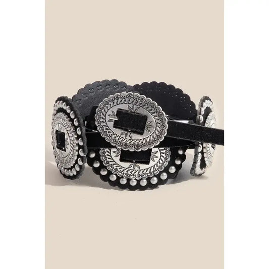 Western Oval Concho Studded Strap Belt