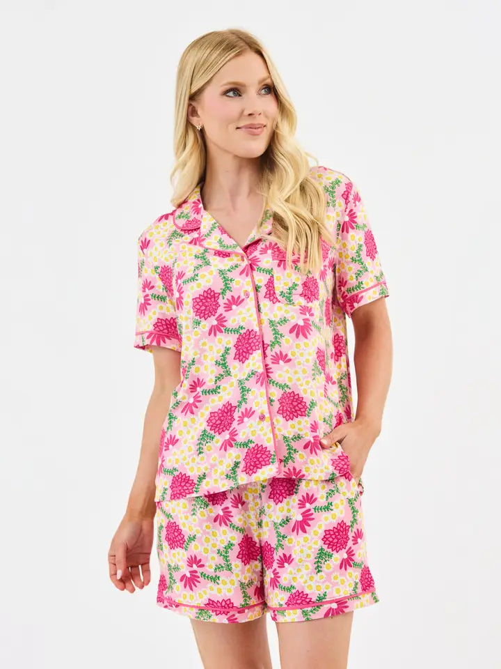 Charlotte Pajama Short Set Daisy Chain Pink