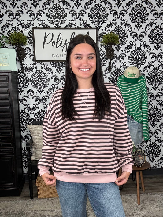 Striped V-Stitch Long Sleeve Top