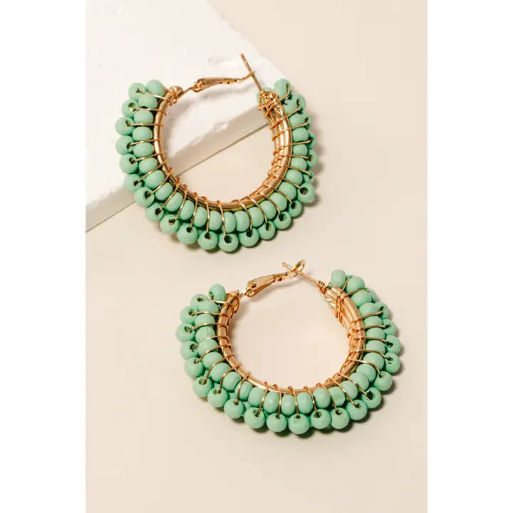 Layered Wooden Beads Hoop Earrings