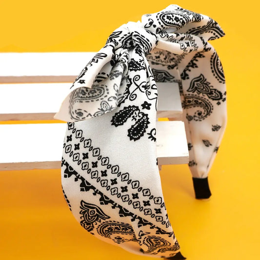 Wide Bow Boho Paisley Headband
