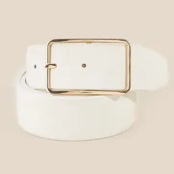 Wide Leather Belt With Square Buckle