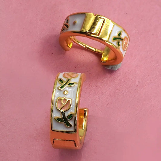 Vintage Cloisonne Floral Huggie Hoop