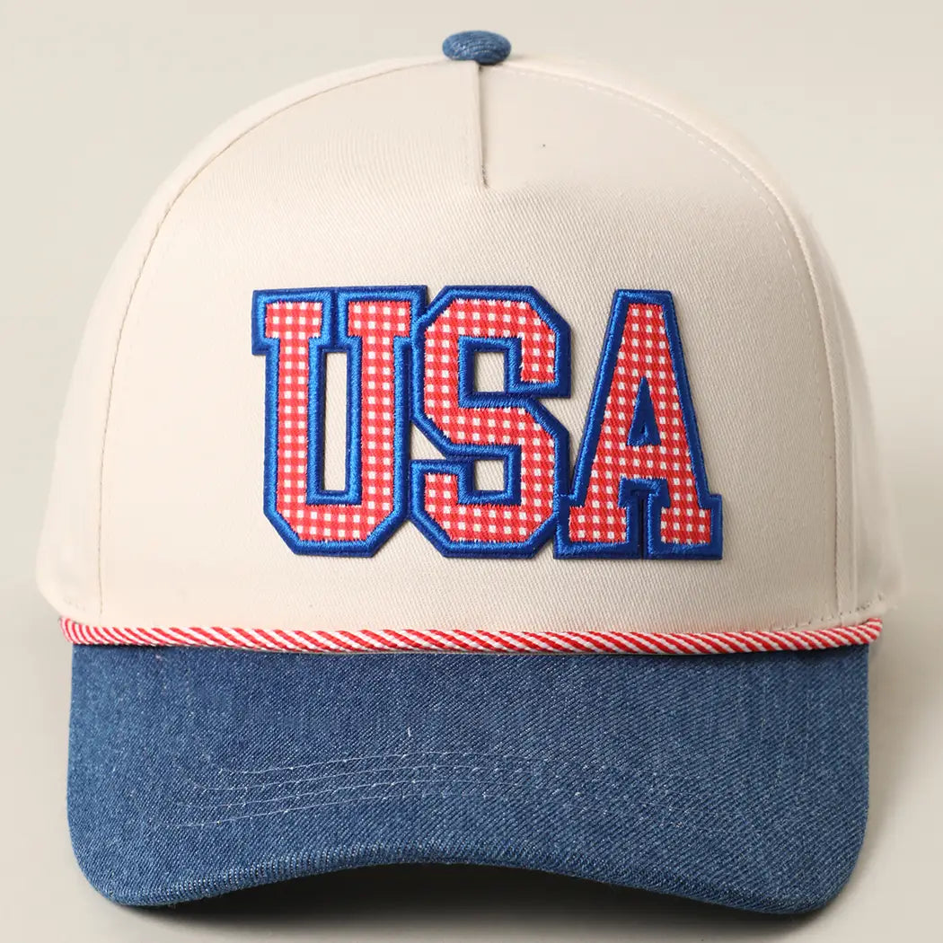 USA Gingham Letter Trucker Hat