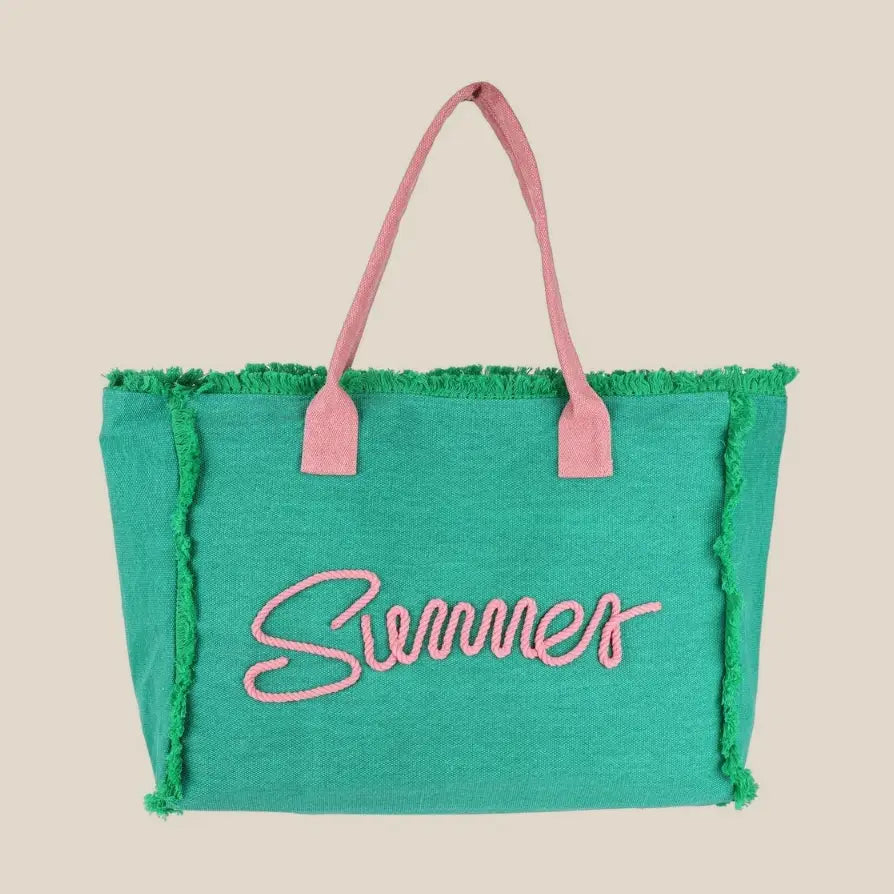 Embroidered Summer Pint Fringe Tote Bag