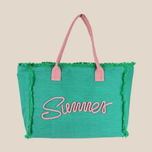 Embroidered Summer Pint Fringe Tote Bag