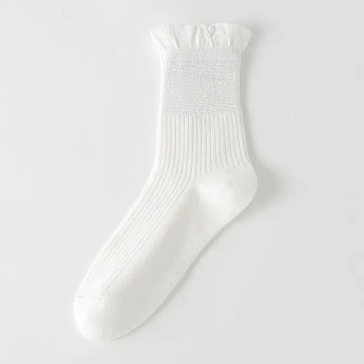 Women's Solid Ruffle Crew Socks