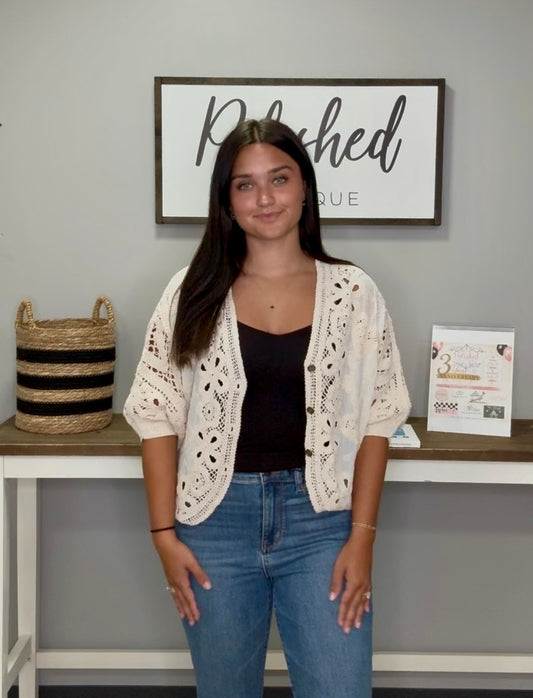 Batwing Sleeve Button Down Crochet Cardigan