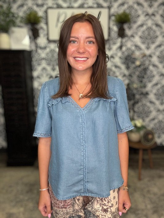 The Chambray Lace Top
