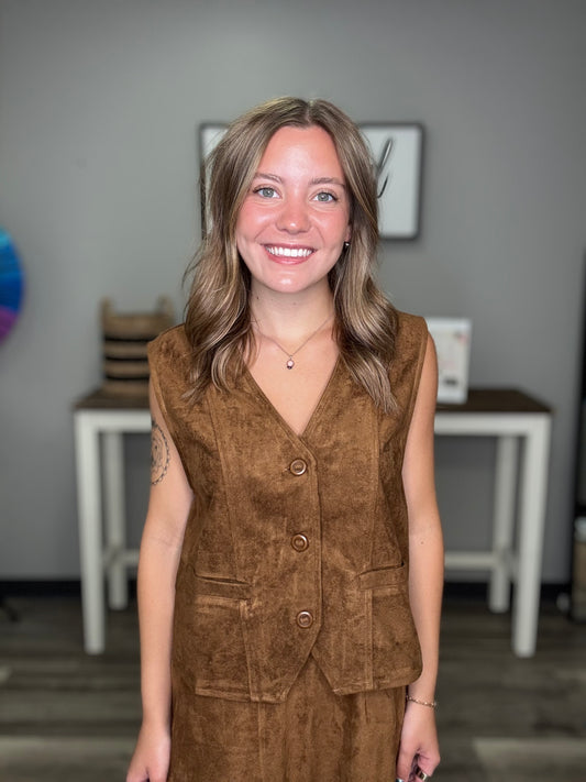Suede V-Neck Vest