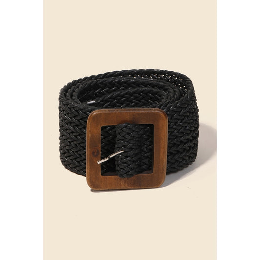 Wooden Square Buckle Braided Belt