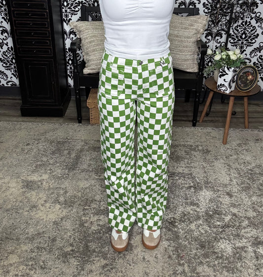Mica High Rise Wide Lege Ankle Chess Print Jeans