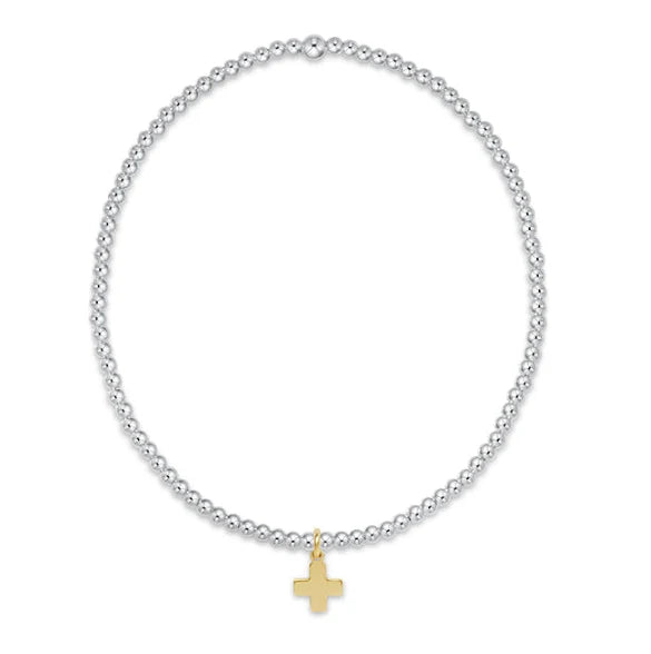 enewton Classic Mixed Metal 2mm Bracelet - Signature Cross Small Gold Charm