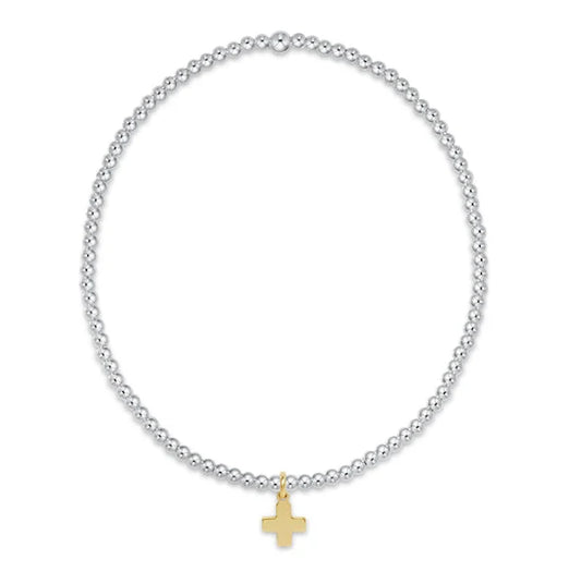 enewton Classic Mixed Metal 2mm Bracelet - Signature Cross Small Gold Charm