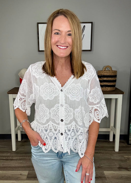 Crochet Trim Neckline Top