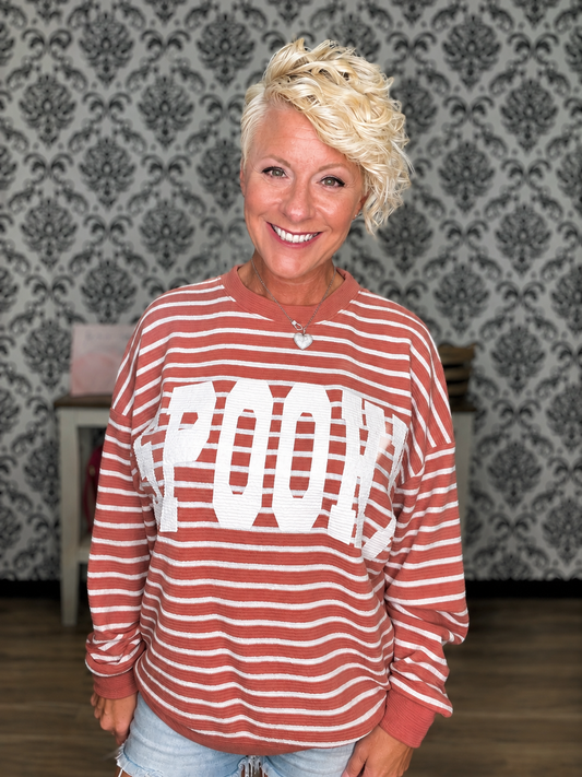 "SPOOKY" Striped Knit Top
