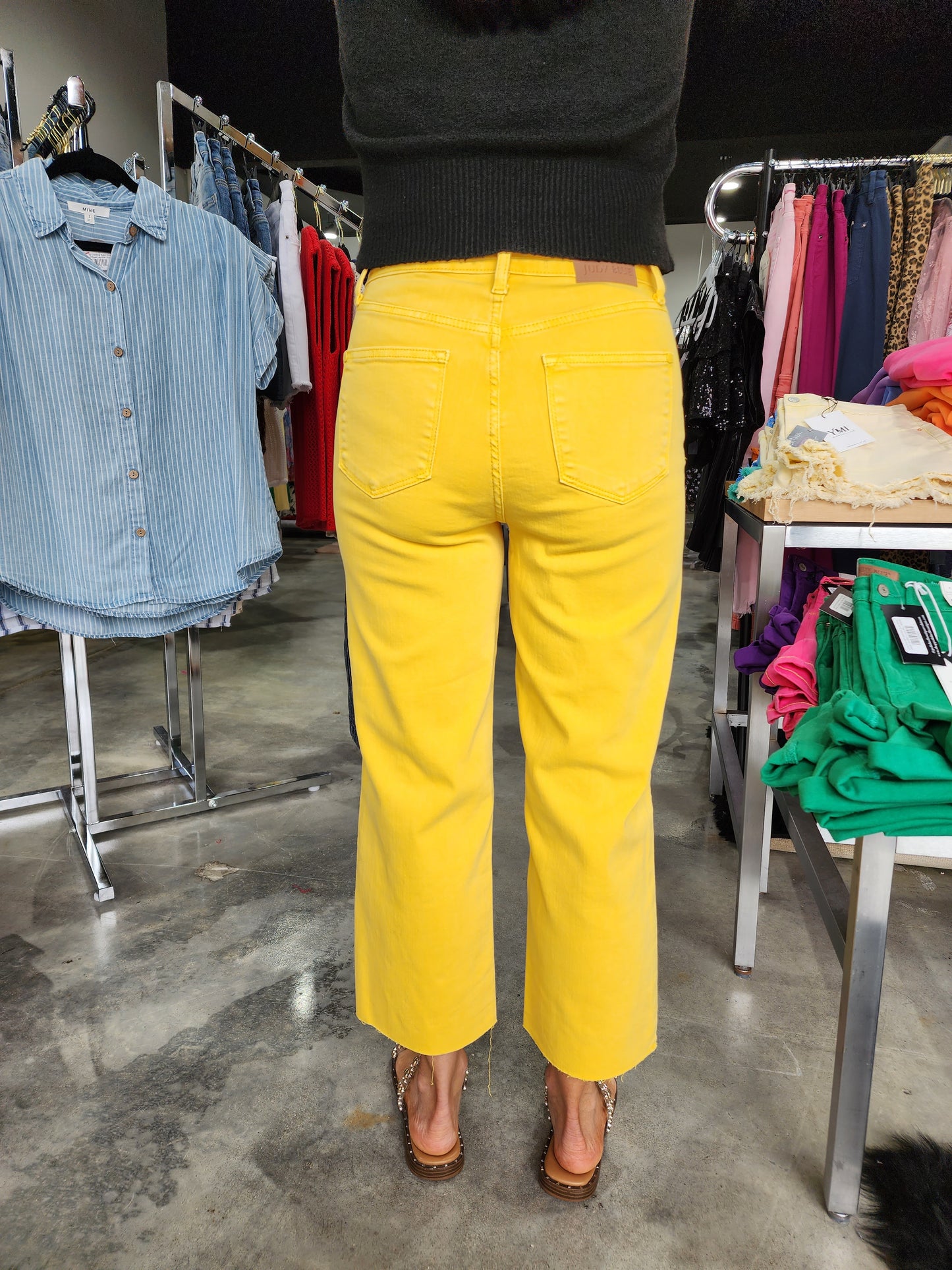 Judy Blue Yellow Braided Waistband Wide Crop