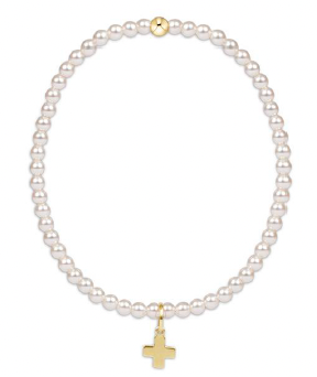enewton egirl Classic Pearl 3mm Bracelet - Signature Cross Gold Charm