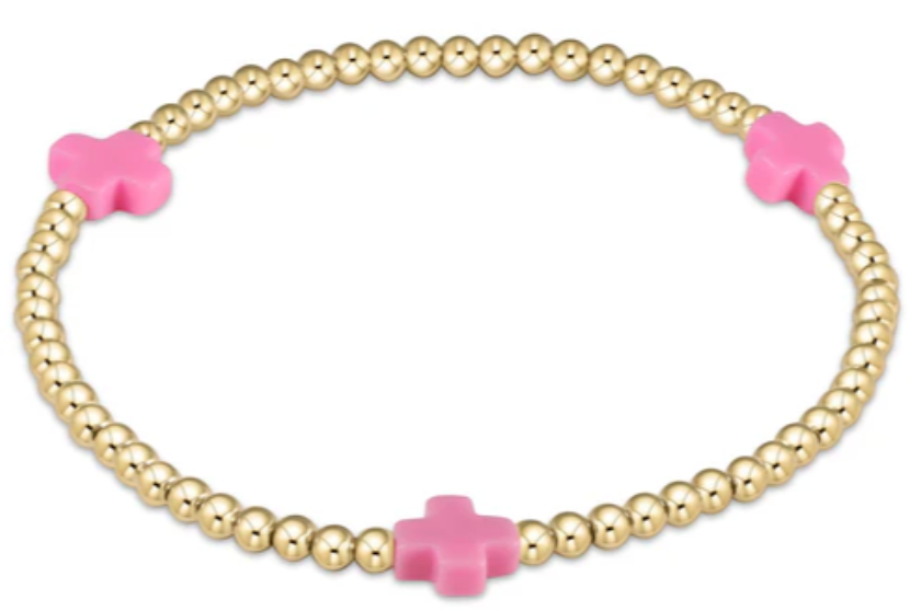 enewton egirl Signature Cross 3mm Gold Bracelet - Bright Pink