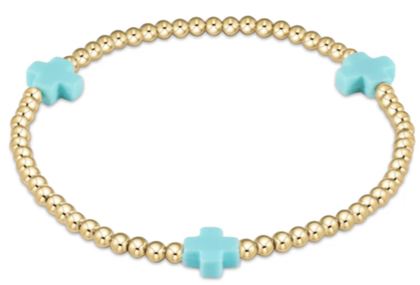 enewton egirl Signature Cross 3mm Gold Bracelet -Turquoise