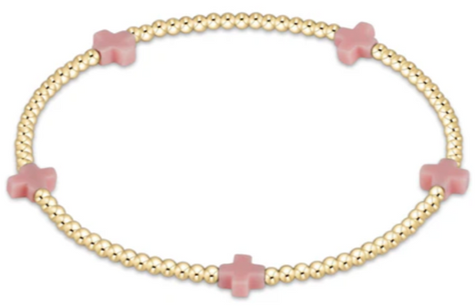 enewton egirl Signature Cross Small 2mm Gold Bracelet - Pink