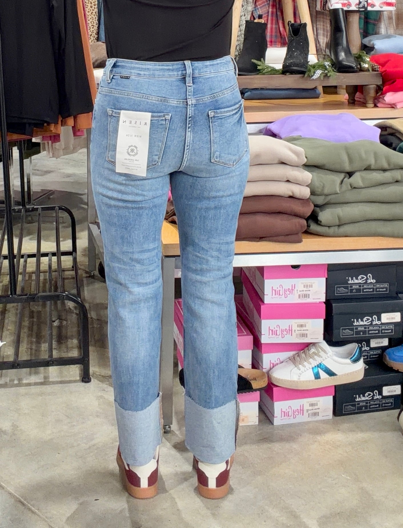 Risen High Rise-Ankle Straight-Wide Cuffed Jeans