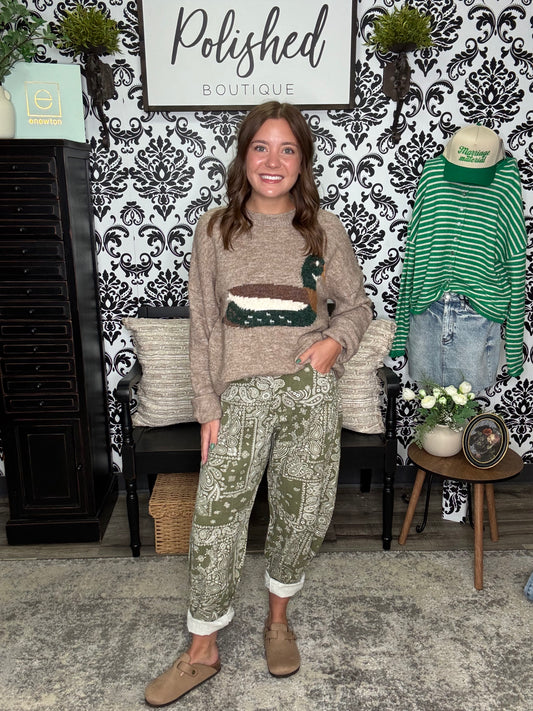 Bandana Print High-Rise Barrel Pants