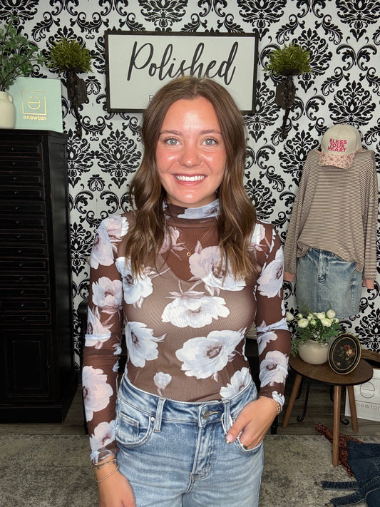 The Floral Mesh Mock Neck
