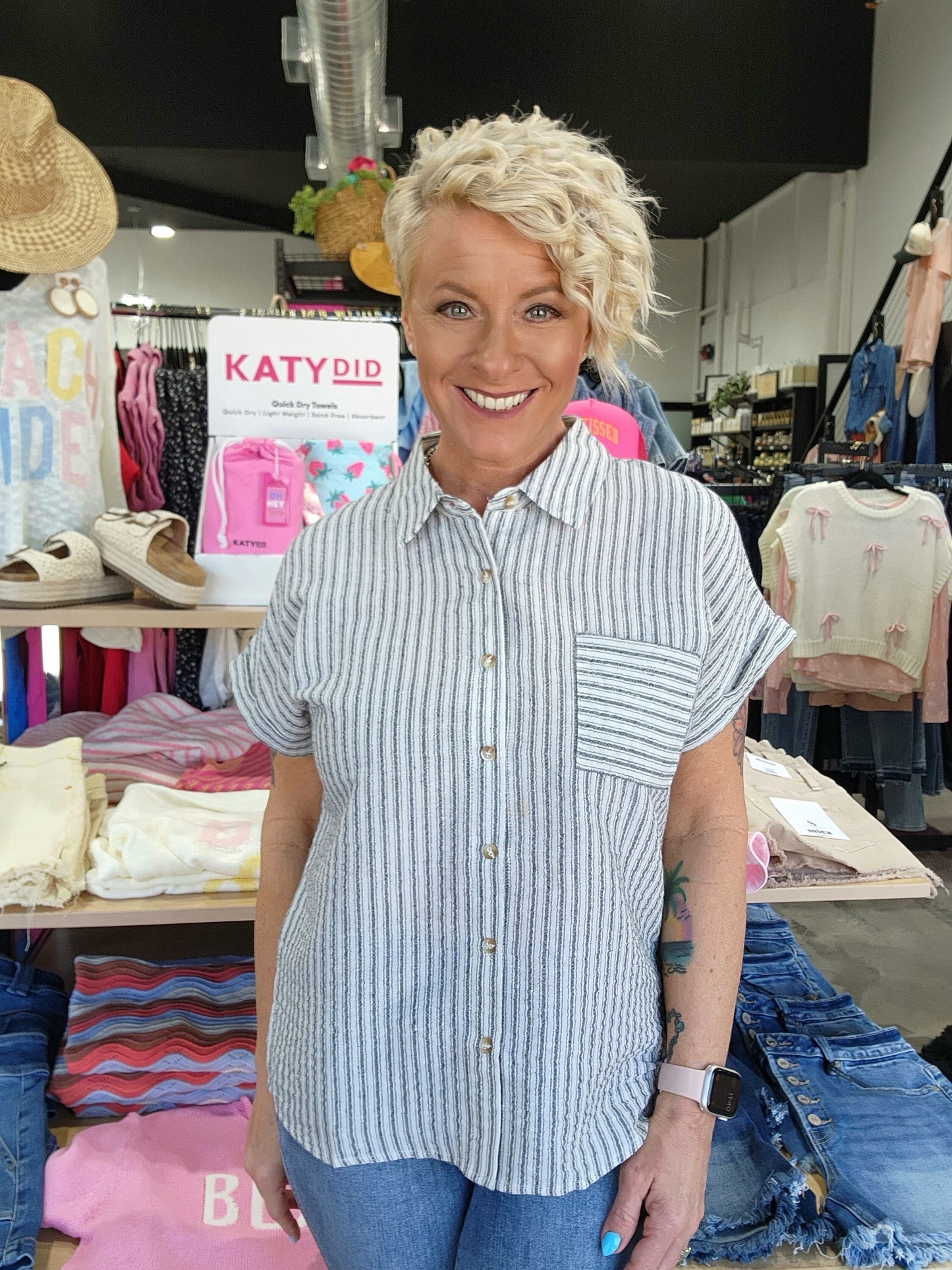 The Linen Striped Button Down Top