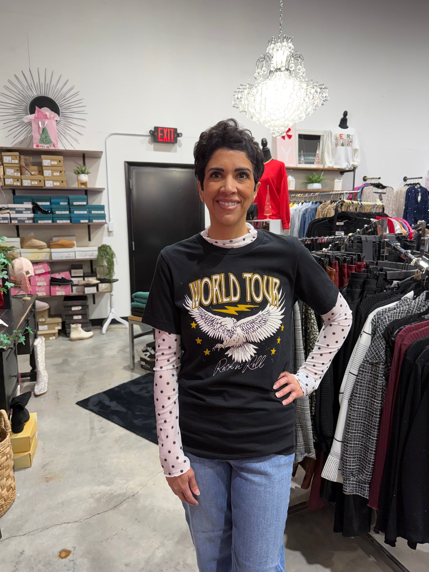 Polka Dot Mesh Long Sleeve Top