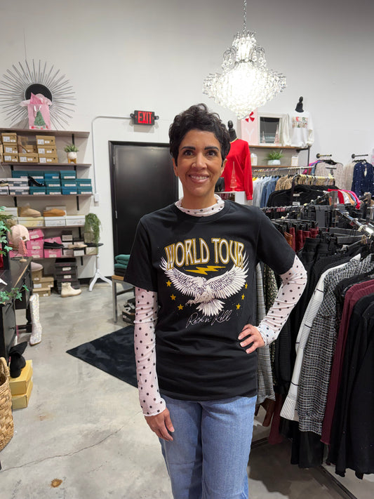 Polka Dot Mesh Long Sleeve Top