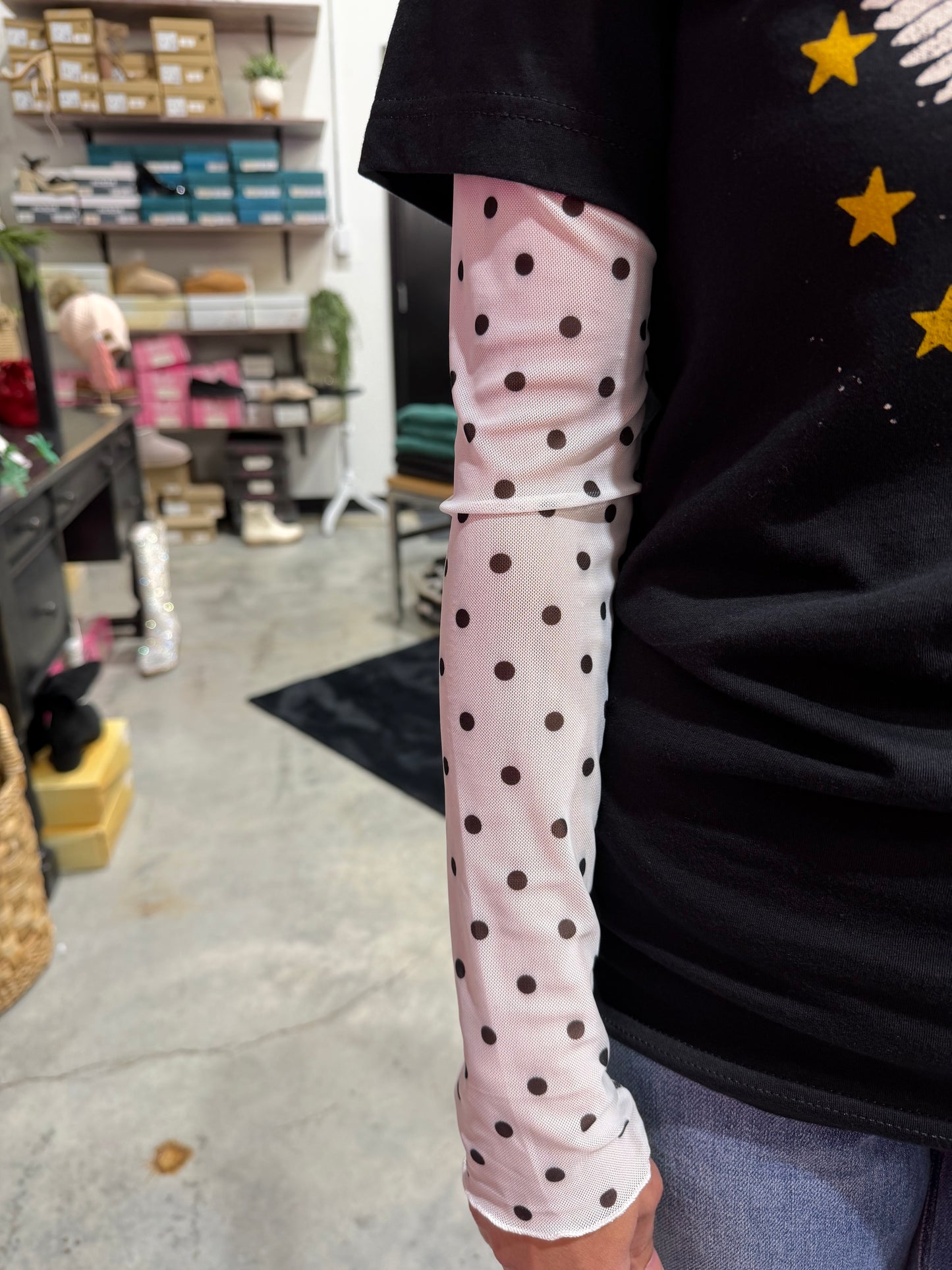 Polka Dot Mesh Long Sleeve Top