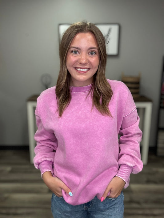 Zenana Acid Wash Fleece Oversized Pullover
