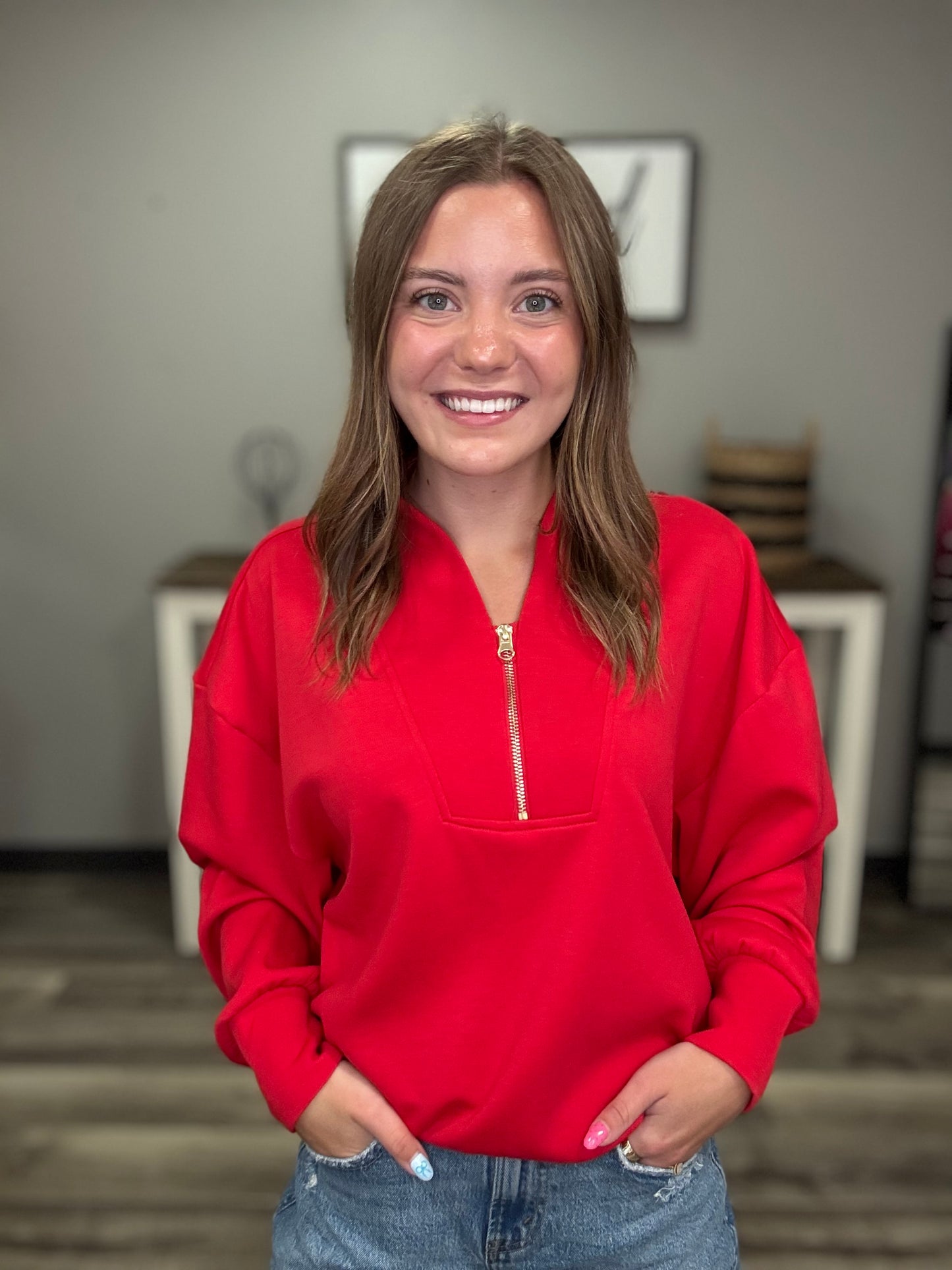 Zenana Soho Gold-Zip Lounge Top