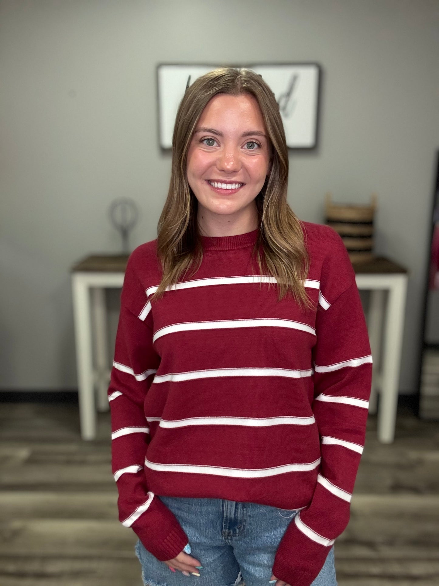 Zenana Fifth Avenue Striped Crewneck