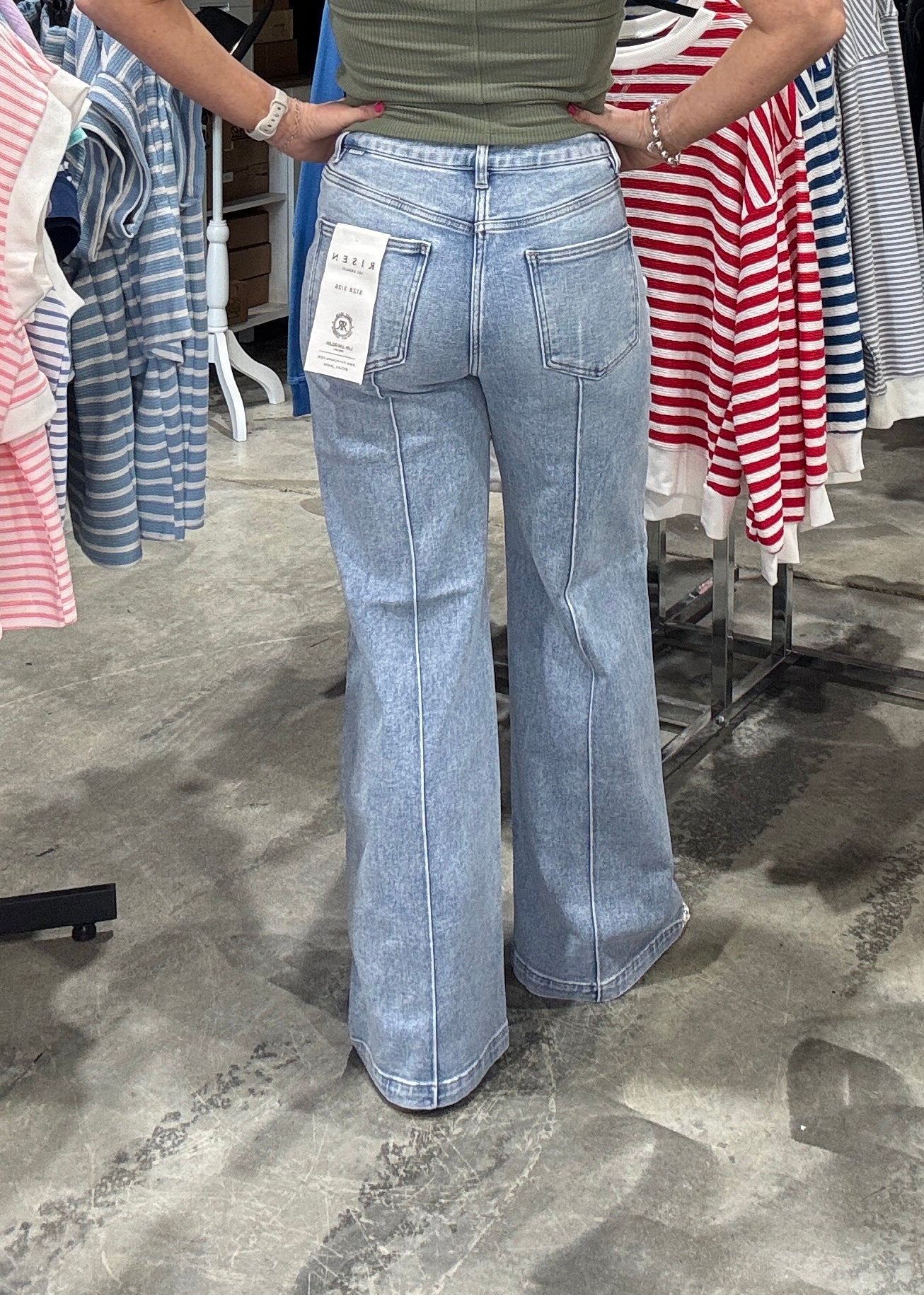 Risen HW Wide Leg Pintuck Detailed Jeans