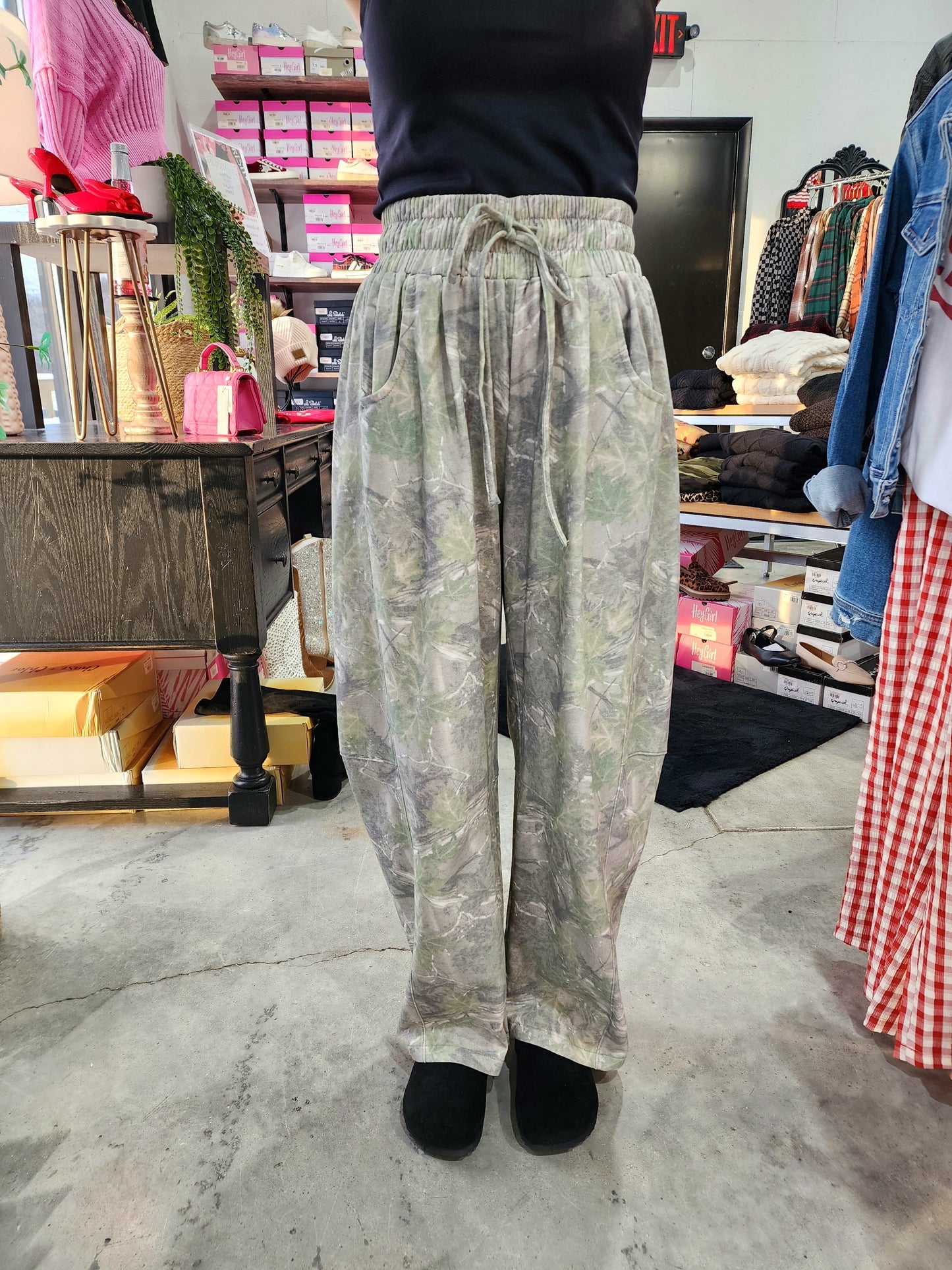 Camo Print Barrel Pants