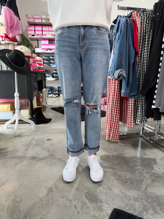 Judy Blue MR Boyfriend Destroy & Cuff Denim Jeans