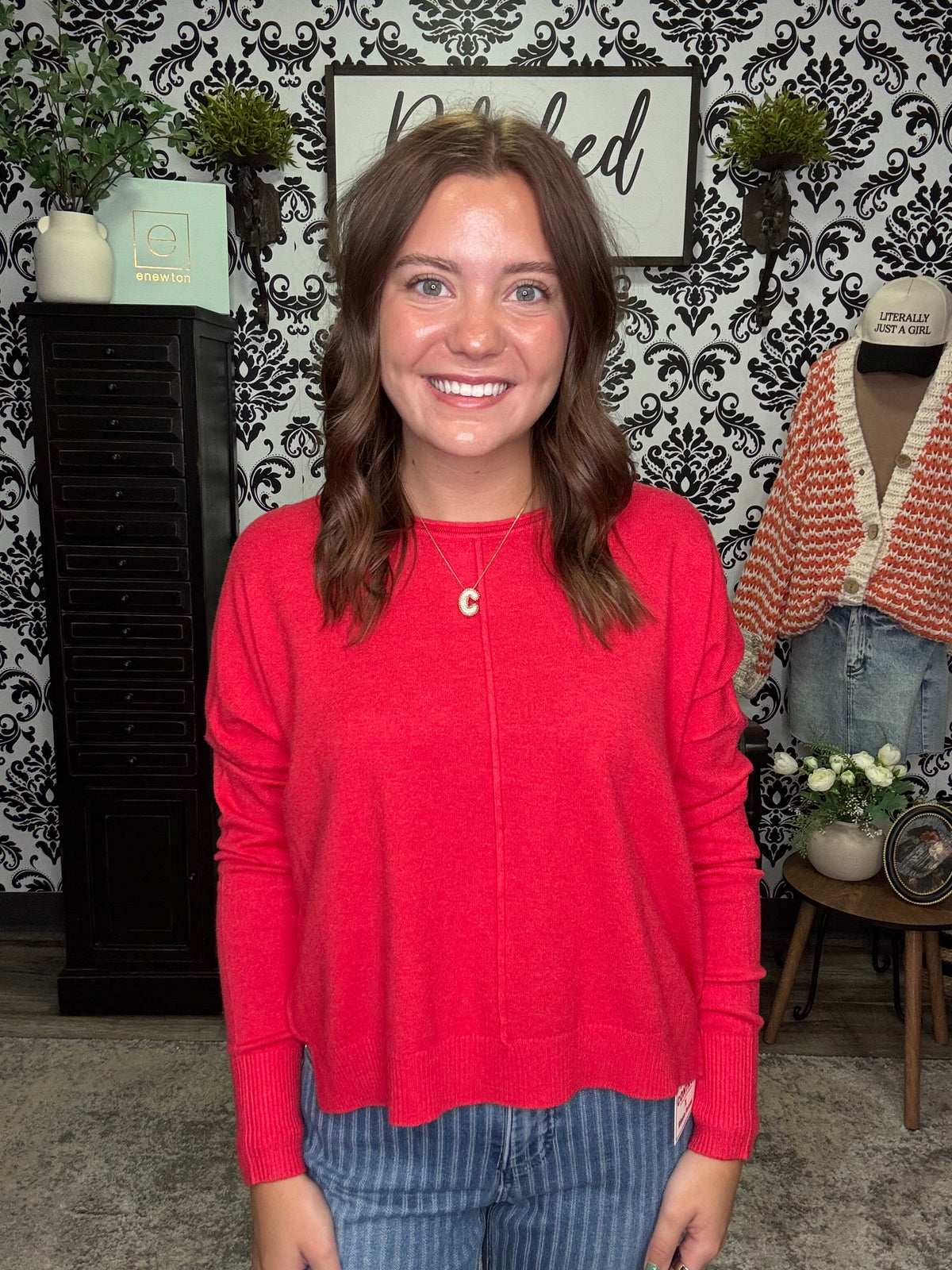 Zenana Front Seam Round Neck Sweater