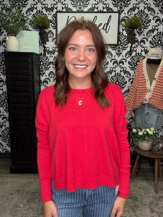 Zenana Front Seam Round Neck Sweater