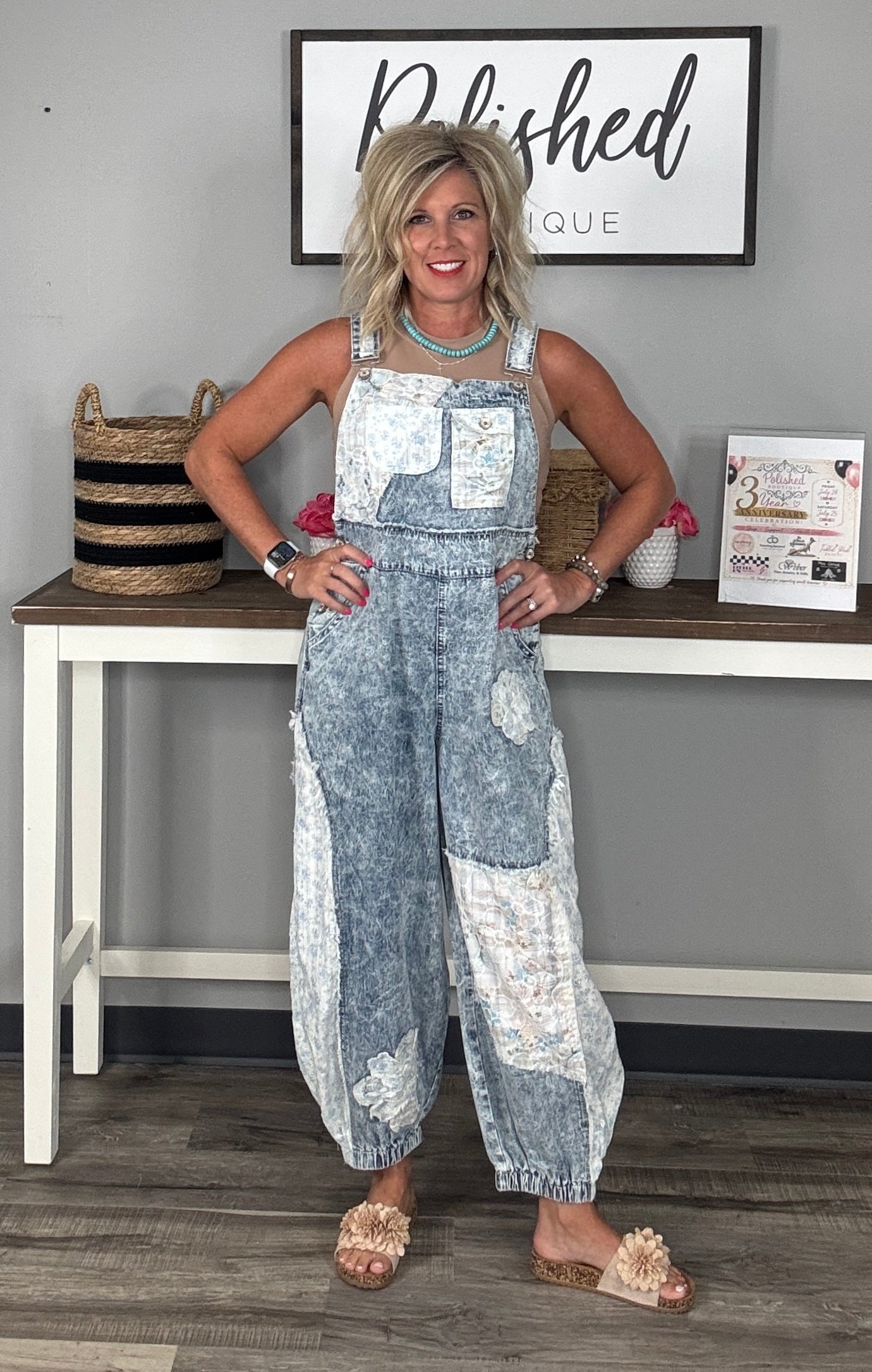 Floral Printed Patch Overalls